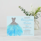 Elegantes Spanisch Quinceañera Mis Quince Blue Einladung (Stehend Vorderseite)