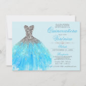 Elegantes Spanisch Quinceañera Mis Quince Blue Einladung (Vorderseite)