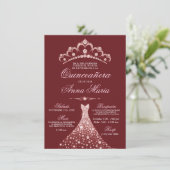 Elegantes Spanisch Quinceañera Mis Quince Burgundy Einladung (Stehend Vorderseite)