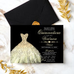 Elegantes Spanisch Quinceañera Mis Quince Einladun Einladung<br><div class="desc">Moderne und dennoch elegante Einladungen in Quinceañera Mis Quince Anos. Glitzer Diamant Tiara / Krone und Kleid / Kleid / Kleid. Hellrot-creme-gelbe goldene Farben. Einfache Bearbeitung von Vorlagenkarten. Perfekt für die 15. Geburtstagsfeier.</div>