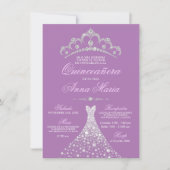 Elegantes Spanisch Quinceañera Mis Quince Lila Einladung (Vorderseite)