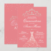 Elegantes Spanisch Quinceañera Mis Quince Pink Inv Einladung (Vorne/Hinten)