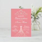 Elegantes Spanisch Quinceañera Mis Quince Pink Inv Einladung (Stehend Vorderseite)
