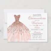 Elegantes Spanisch Quinceañera Mis Quince Pink Ros Einladung (Vorderseite)