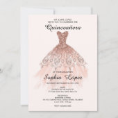 Elegantes Spanisch Quinceañera Mis Quince Pink Ros Einladung (Vorderseite)