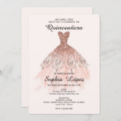 Elegantes Spanisch Quinceañera Mis Quince Pink Ros Einladung (Vorne/Hinten)