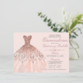 Elegantes Spanisch Quinceañera Quince Pink Rose Tw Einladung (Stehend Vorderseite)