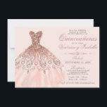 Elegantes Spanisch Quinceañera Quince Pink Rose Tw Einladung<br><div class="desc">Moderne und dennoch elegante Quinceañera Mis Quince Anos Einladungen (TWINS). Glitzer Diamant Tiara / Krone und Kleid / Kleid / Kleid. Hellrot rosa rosa rosa goldene Farben. Einfache Bearbeitung von Vorlagenkarten. Perfekt für die 15. Geburtstagsfeier.</div>