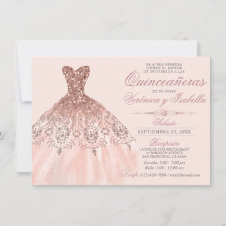Elegantes Spanisch Quinceañera Quince Pink Rose Tw Einladung