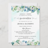 Elegantes spanisches Aqua Turquoise Quinceañera Fl Einladung (Vorderseite)