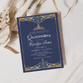 Elegantes Spanisches Mis Quince Navy Blue Gold Fot Einladung