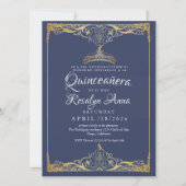 Elegantes Spanisches Mis Quince Navy Blue Gold Fot Einladung (Rückseite)