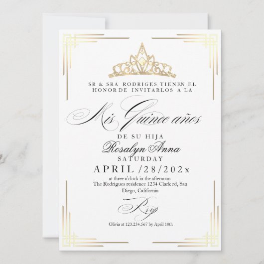 Elegantes spanisches Quinceañera Mis Quince Script Einladung (Rückseite)