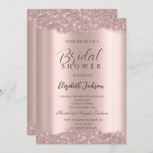 Elegantes Sparkle Frame Rose Gold Brautparty Einladung (Vorne/Hinten)
