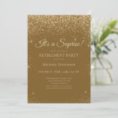 Elegantes Sparkle Gold Surprise Retirement Party Einladung (Stehend Vorderseite)