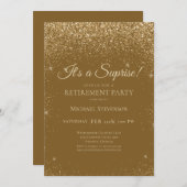 Elegantes Sparkle Gold Surprise Retirement Party Einladung (Vorne/Hinten)