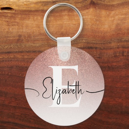 Elegantes Sparkle Rose Gold Glitzer White Monogram Schlüsselanhänger (Vorderseite)