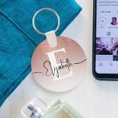 Elegantes Sparkle Rose Gold Glitzer White Monogram Schlüsselanhänger