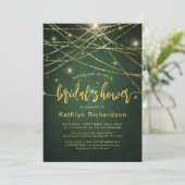 Elegantes Sparkling Gold String Lights Brautparty Einladung (Stehend Vorderseite)