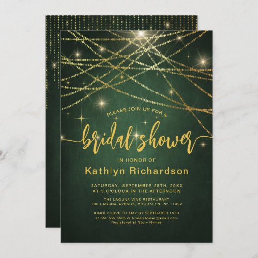 Elegantes Sparkling Gold String Lights Brautparty Einladung (Vorne/Hinten)