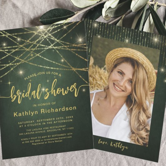 Elegantes Sparkling Gold String Lights Brautparty Einladung