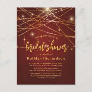 Elegantes Sparkling Gold String Lights Brautparty Einladungspostkarte