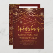 Elegantes Sparkling Gold String Lights Brautparty Einladungspostkarte (Vorne/Hinten)