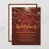 Elegantes Sparkling Gold String Lights Brautparty Einladungspostkarte (Vorne/Hinten)