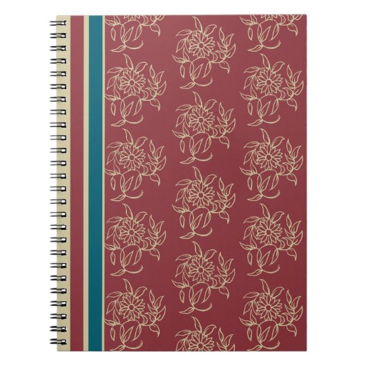 Elegantes Spiral Notebook, Maroon, Blue Floral Notizblock (Vorderseite)
