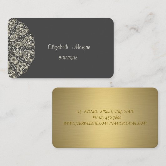 Elegantes Spitze Grau Gold Visitenkarte (Vorne/Hinten)