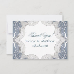 Elegantes Spitzen auf Blue Wedding Brautparty Dankeskarte