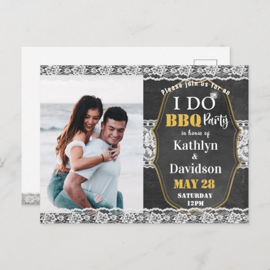 Elegantes Spitzen Foto I DO Verlobung Einladung Postkarte (Vorne/Hinten)