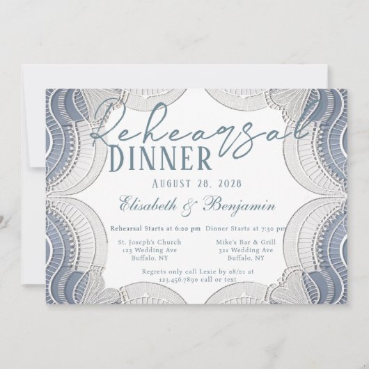 Elegantes Spitzenklassenstück in Blue Probe Abende Einladung (Vorderseite)