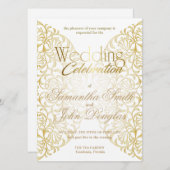 Elegantes Spitzenweiß & Gold Modernes Minimalistis Einladung (Vorne/Hinten)