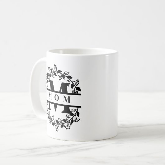 Elegantes Split Floral Split Monogramm mit Text: M Kaffeetasse (Vorderseite Links)