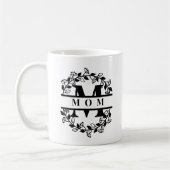 Elegantes Split Floral Split Monogramm mit Text: M Kaffeetasse (Links)