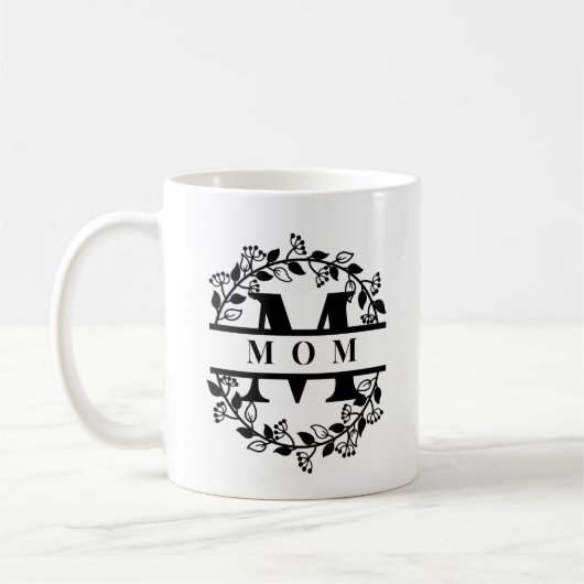 Elegantes Split Floral Split Monogramm mit Text: M Kaffeetasse (Links)