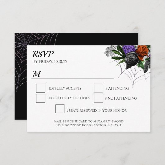 Elegantes Spooky Floral Spider Web RSVP Karte (Vorne/Hinten)