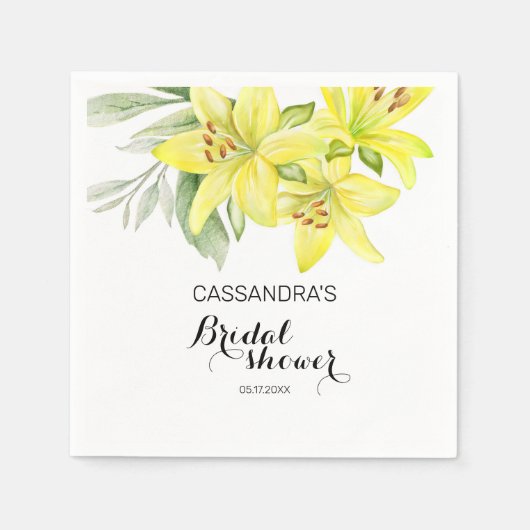 Elegantes Spring Yellow Lily Floral Brautparty Serviette (Vorderseite)