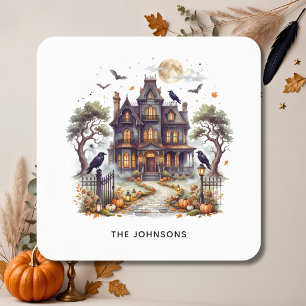 Elegantes Spukschloss Halloween Quadratischer Aufkleber