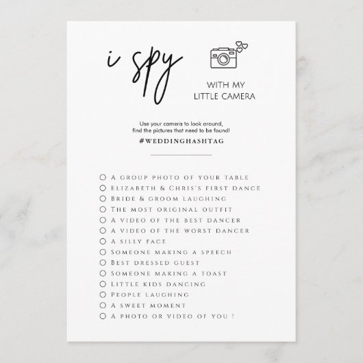 Elegantes Spy Wedding Foto Hunt Game Programm (Vorderseite)