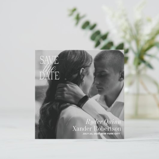 Elegantes Square Foto Save the Date (Stehend Vorderseite)