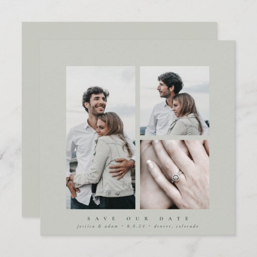 Elegantes Square Multi-Foto Save The Date (Vorne/Hinten)