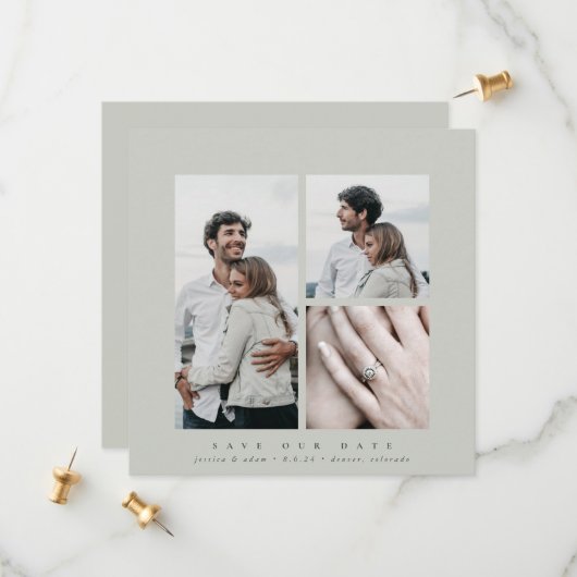 Elegantes Square Multi-Foto Save The Date (Vorderseite/Rückseite Beispiel)