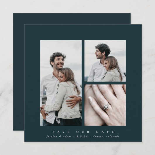 Elegantes Square Multi-Foto Save The Date (Vorne/Hinten)