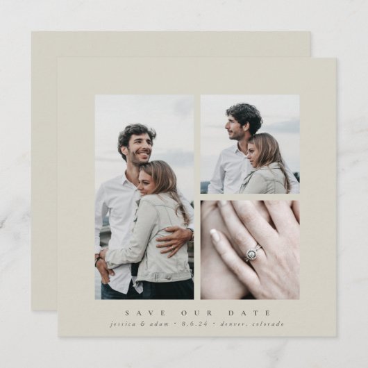 Elegantes Square Multi-Foto Save The Date (Vorne/Hinten)