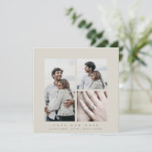 Elegantes Square Multi-Foto Save The Date (Stehend Vorderseite)
