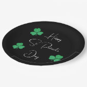 Elegantes St. Patricks Day-Kleeblatt Pappteller (Schrägansicht)