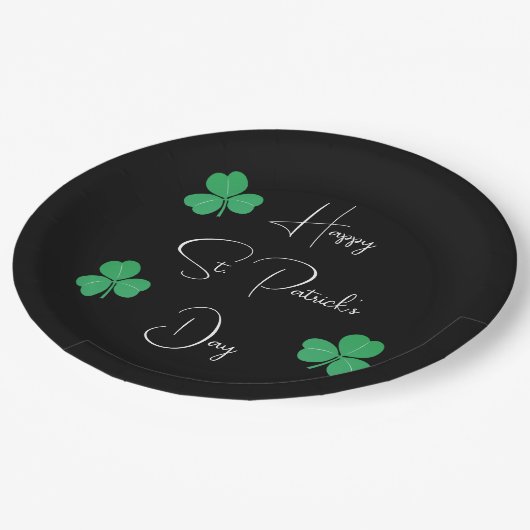 Elegantes St. Patricks Day-Kleeblatt Pappteller (Schrägansicht)