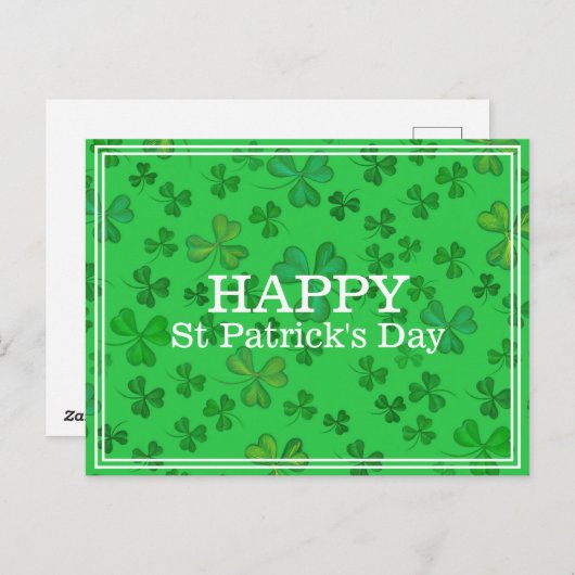 Elegantes St Patrick's Day Kleeblatt Pattern - Gre Postkarte (Vorne/Hinten)
